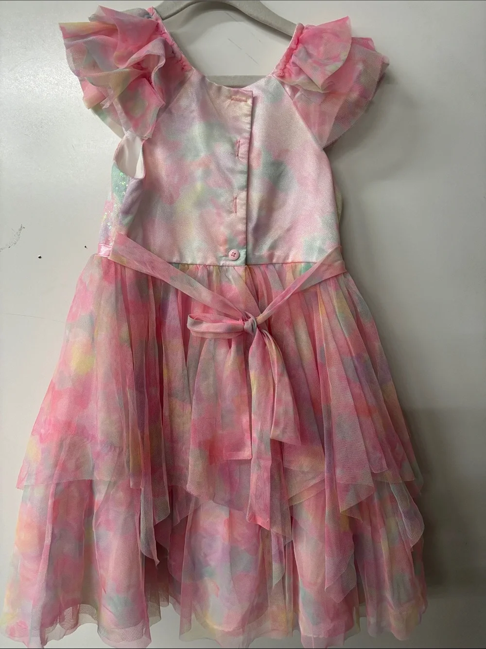 Jona Michelle Pink Pastel Tulle Dress with Satin Bow Accent